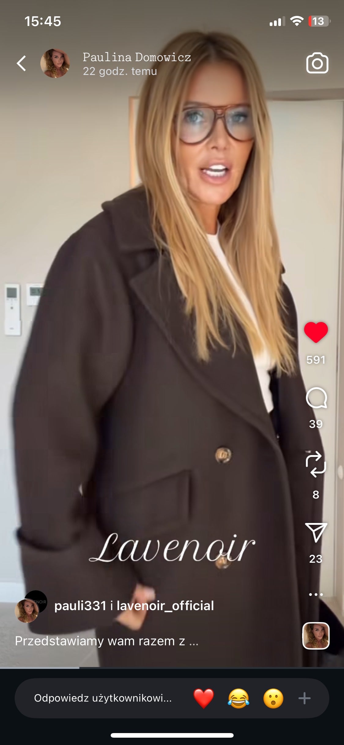 Czekoladowy płaszcz Ophelie WEŁNA Z KASZMIREM