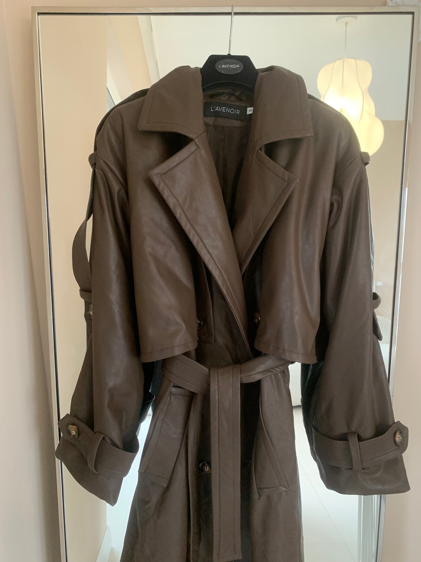 CZEKOLADOWY TRENCZ FAUX LEATHER