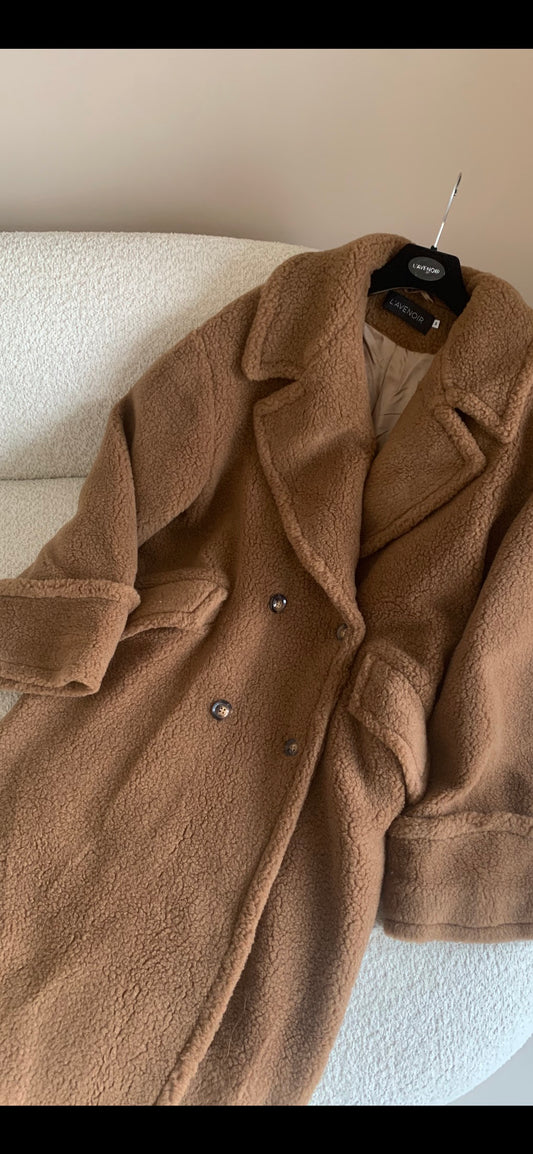 Płaszcz 100% wełna merino karmelowy