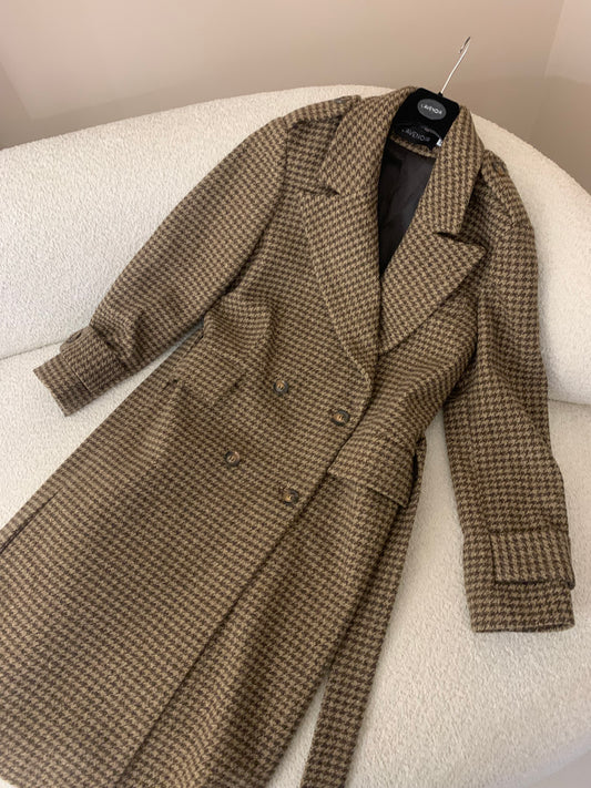 WEŁNIANY PŁASZCZ W PEPITKE