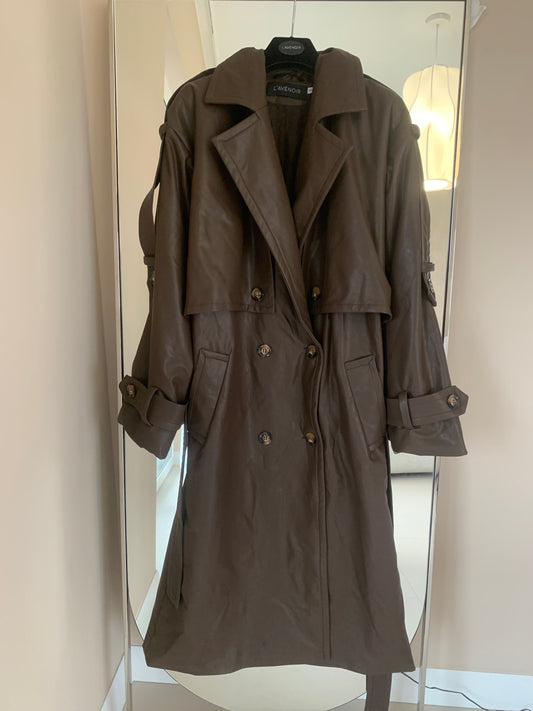 CZEKOLADOWY TRENCZ FAUX LEATHER