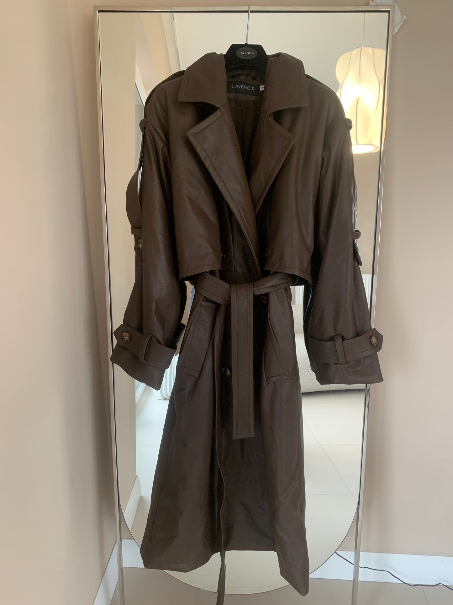 CZEKOLADOWY TRENCZ FAUX LEATHER